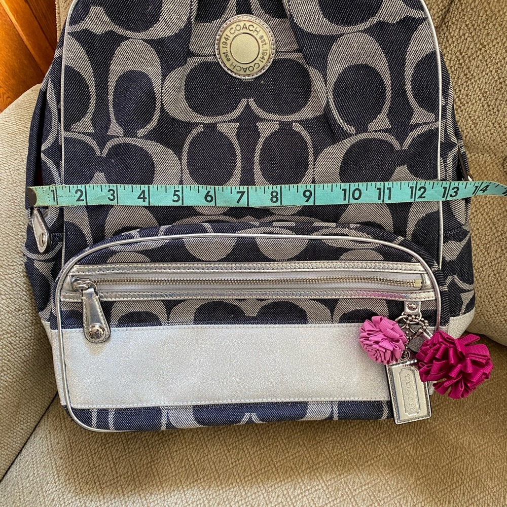 Coach Poppy Signature Denim/Silver Backpack - Picture 10 of 11